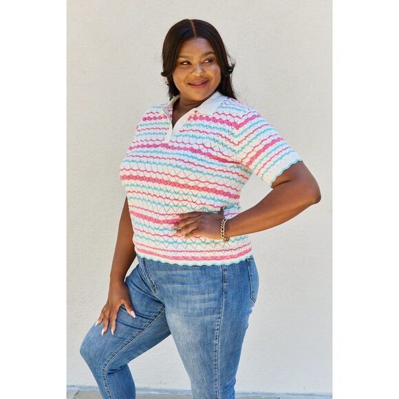 Petal Dew 143 Full Size Quarter Button Sheer Top In White Multi - Picture 3 of 10